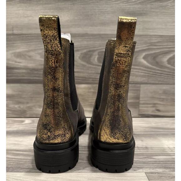 Lauren Ralph Lauren Corinne Leather Chelsea Boots Pull On Black Bronze Size 6B - Picture 6 of 16
